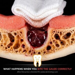 How biting on gauze correctly forms a blood clot after tooth extraction